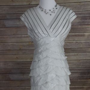 ADRIANNA PAPELL Silver/Gray Layered/Textured Dress